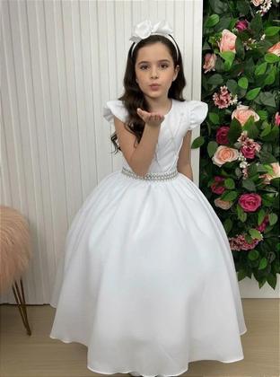Imagem de Vestido Infantil Branco para Formatura Longo Dama de Honra Luxo para Festas