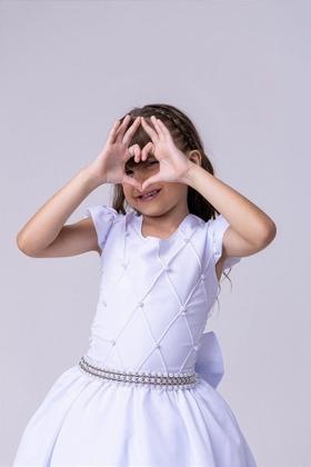 Imagem de Vestido Infantil Branco para Formatura Longo Dama de Honra Luxo para Festas