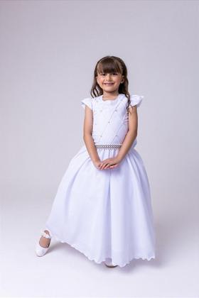 Imagem de Vestido Infantil Branco para Formatura Longo Dama de Honra Luxo para Festas