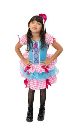 Imagem de Vestido Infantil Caipira Rosa e Azul Xadrez Junino com Arco