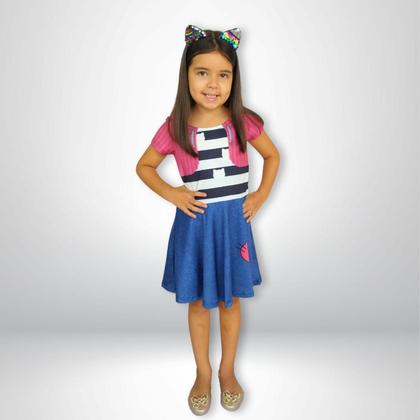 Imagem de Vestido Infantil Casa Mágica Envio Imediato com tiara gatinha de paetê Fantasia
