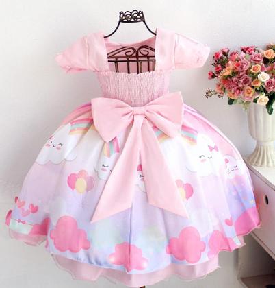 Imagem de Vestido Infantil Chuva De Amor Bençao Nuvem Com Tiara