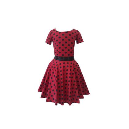 Imagem de Vestido Infantil Com Mangas Meninas Anos 60 Godê Duplo Poá Vermelho Bolinha