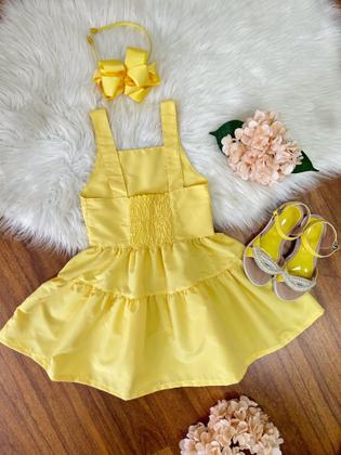 Imagem de Vestido infantil de Alça Amarelo C/ Apliques de Flores Luxo