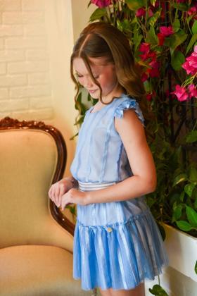 Imagem de Vestido Infantil De Festa Azul Estilo Macaquinho Em Tule Trabalhado 497*