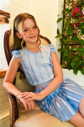 Imagem de Vestido Infantil De Festa Azul Estilo Macaquinho Em Tule Trabalhado 497*