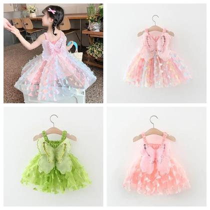 Imagem de Vestido Infantil de Festa - Bebê Menina Verão - Asas de Borboleta 3D