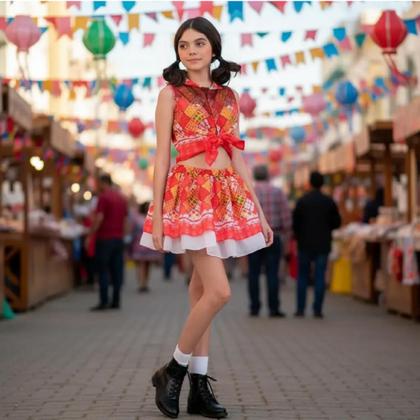 Imagem de Vestido Infantil de Festa Junina Croped São João Fantasia