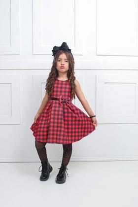 Imagem de Vestido Infantil De Festa Junina Xadrez Vermelho Com Cinto de Laço Tecido Neoprene