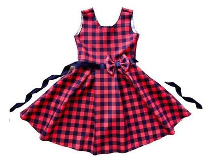 Imagem de Vestido Infantil De Festa Junina Xadrez Vermelho Com Cinto de Laço Tecido Neoprene