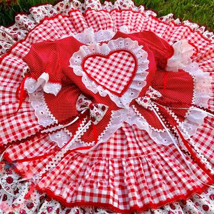 Imagem de Vestido Infantil de Festa Junina Xadrez Vermelho Super Luxo Com Saia Enorme e Rodada para Meninas Caipira 02 a 10 anos