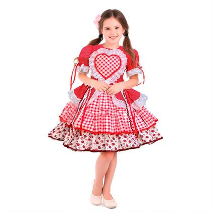Imagem de Vestido Infantil de Festa Junina Xadrez Vermelho Super Luxo Com Saia Enorme e Rodada para Meninas Caipira 02 a 10 anos
