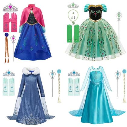 Imagem de Vestido Infantil de Princesa Elsa e Anna - Fantasia Floral para Festa de Aniversário e Casamento