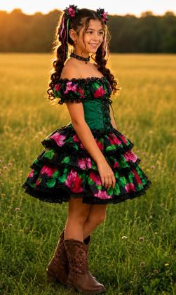Imagem de Vestido Infantil e Juvenil de Festa Junina Luxo Super Rodado Com Corselet e Babados Caipira 2 a 16 anos