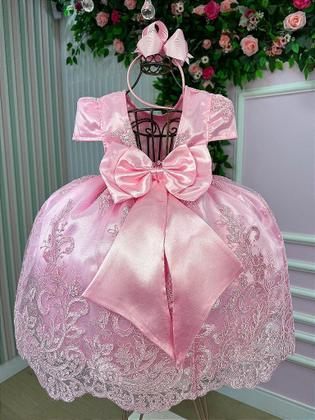 Imagem de Vestido Infantil Enjoy Bebê Rosa Clássico Realeza Rendado