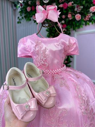 Imagem de Vestido Infantil Enjoy Bebê Rosa Clássico Realeza Rendado