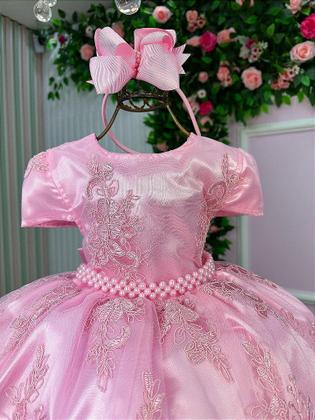 Imagem de Vestido Infantil Enjoy Bebê Rosa Clássico Realeza Rendado
