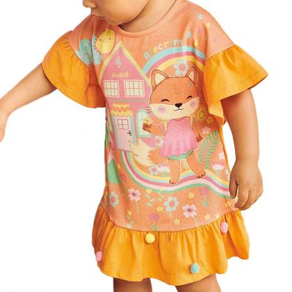 Imagem de Vestido Infantil Feminino Kukie Raposa Pompom Laranja - 68406