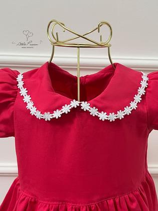 Imagem de Vestido Infantil Festa 100% Algodão Rosa Branco ou Vermelho de 1 2 4 6 e 8 anos