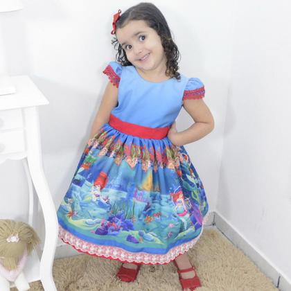 Imagem de Vestido infantil festa da pequena sereia Ariel 