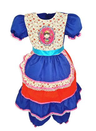 Imagem de Vestido Infantil Festa Junina Azul Royal Boneca Com Shorts