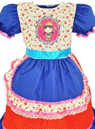 Imagem de Vestido Infantil Festa Junina Azul Royal Boneca Com Shorts