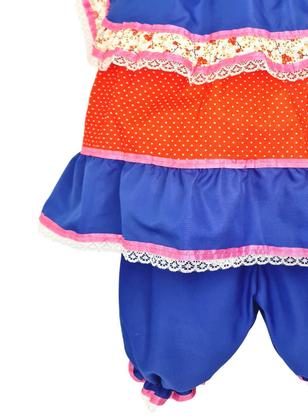 Imagem de Vestido Infantil Festa Junina Azul Royal Boneca Com Shorts