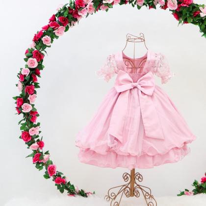 Imagem de Vestido Infantil Festa Luxo Manga Curta Renda Pérolas Tule
