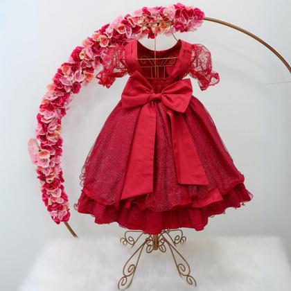 Imagem de Vestido Infantil Festa Luxo Manga Curta Renda Pérolas Tule