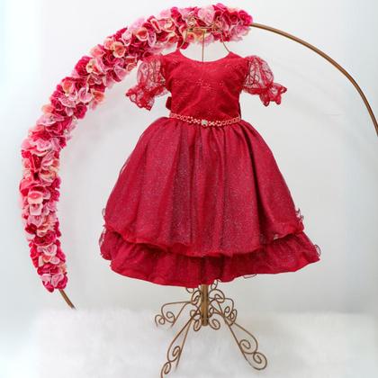 Imagem de Vestido Infantil Festa Luxo Manga Curta Renda Pérolas Tule