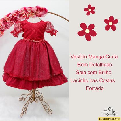 Imagem de Vestido Infantil Festa Luxo Manga Curta Renda Pérolas Tule