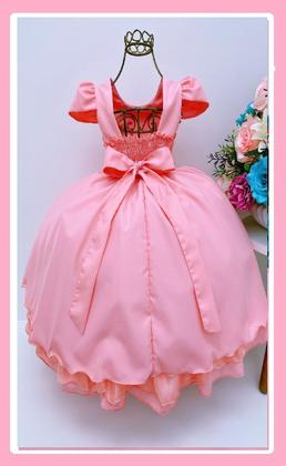 Imagem de Vestido Infantil Festa Luxo Nervura Rosa Goiaba