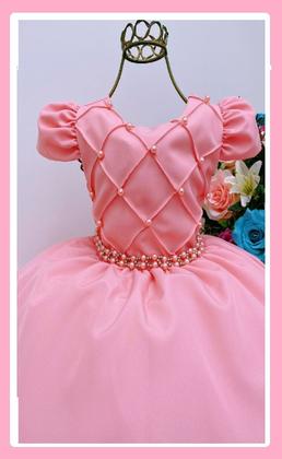 Imagem de Vestido Infantil Festa Luxo Nervura Rosa Goiaba