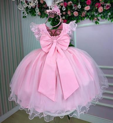 Imagem de Vestido Infantil Festa Rosa Jardim Encantado Luxo - Tecido Tafeta