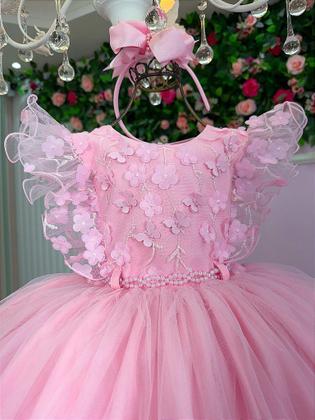 Imagem de Vestido Infantil Festa Rosa Jardim Encantado Luxo - Tecido Tafeta