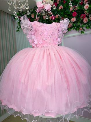 Imagem de Vestido Infantil Festa Rosa Jardim Encantado Luxo - Tecido Tafeta