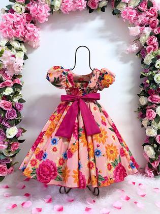 Imagem de Vestido Infantil Flora Estampado Flores Passarinho Inspiração