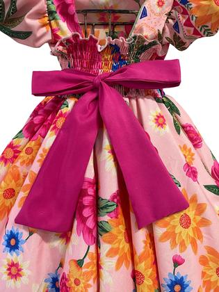 Imagem de Vestido Infantil Flora Estampado Flores Passarinho Inspiração