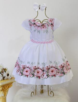 Imagem de Vestido Infantil Floral Branco Luxo E Tiara