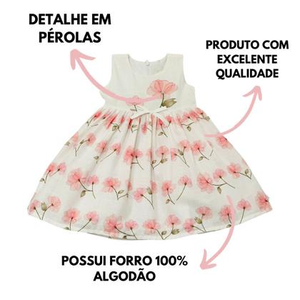 Imagem de Vestido Infantil Floral Com Laço E Detalhe Em Pérolas