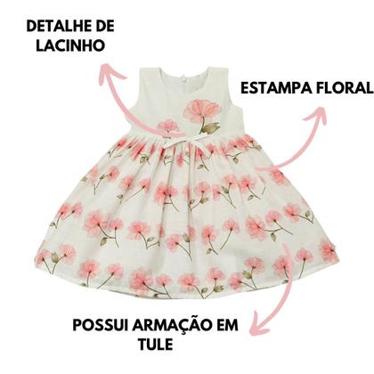 Imagem de Vestido Infantil Floral Com Laço E Detalhe Em Pérolas