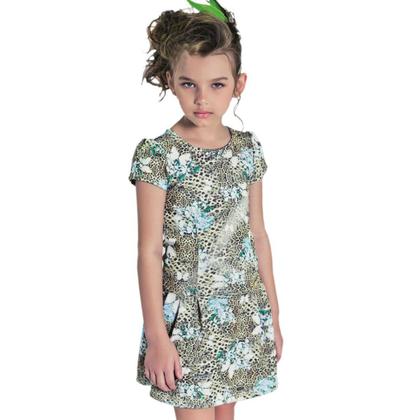 Imagem de Vestido Infantil Floral Estampa Onça e Borboletas