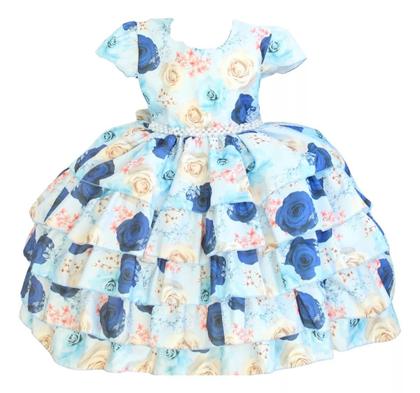 Imagem de Vestido Infantil Floral Festa Luxo E Tiara