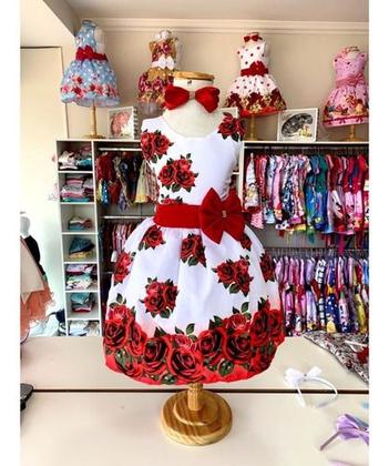 Imagem de Vestido Infantil Floral Rosas C/ Vermelho
