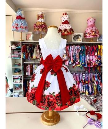 Imagem de Vestido Infantil Floral Rosas C/ Vermelho