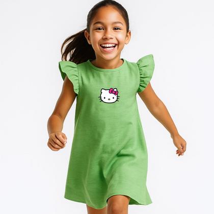 Imagem de Vestido Infantil Hello Kitty com Mangas Franzidas Viscose Trabalhada