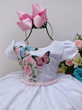 Imagem de Vestido Infantil Jardim das Borboletas Encantado com Pérolas