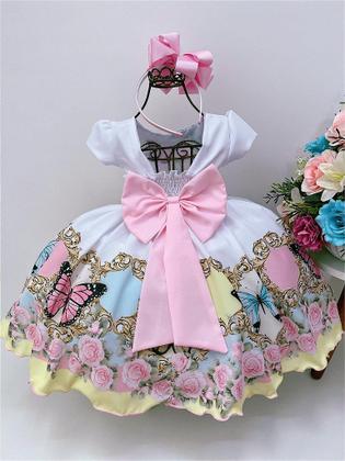 Imagem de Vestido Infantil Jardim das Borboletas Encantado com Pérolas