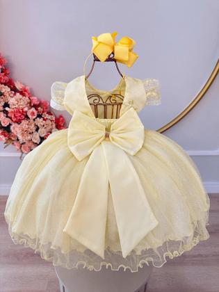 Imagem de Vestido Infantil Jardim Encantado Amarelo Aplique Borboletas Luxo Festa