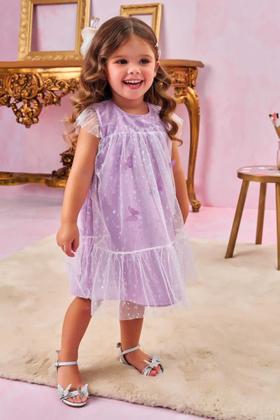 Imagem de Vestido Infantil Jardim Encantado Lilás Com Borboletas 3D Verão Kukiê 77674